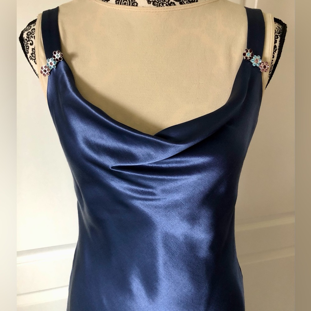 Nieman Marcus ABS Allen Schwartz EXC Y2K/20s 30s Sapphire bias cut gown Size 6 - Picture 13 of 15